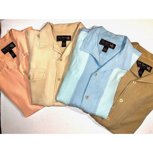 LOT OF 4 NAT NAST CAMP SHIRTS 1 LINEN 3 SILK FLAWS BLUE PINK BEIGE SIZE M - Picture 1 of 13